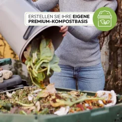 Skaza Bokashi Essential Biomülleimer Küche Set (2 x 15,3 Liter) + Base - Komposteimer Küche und Garten aus recyceltem Kunststoff - Starter Set + incl. 1 kg Fermentation Starter - Hellgrau