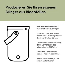 Skaza Bokashi Organko 2 | Preisgekrönter Küchenkompostbehälter aus recyceltem Kunststoff | 9.6 L | Starter Set für Küchenabfälle und Kompostierung | mit EM Bestreuung 1 kg | Creme Weiß