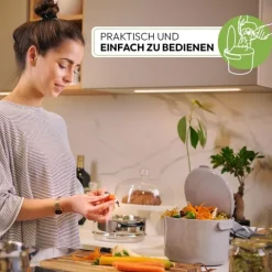 Skaza Daily Biomülleimer Küche 3,3 Liter - mit Deckel und Henkel - Einhändiges Öffnen - Abfalleimer aus Postconsumer-Recyceltem Kunststoff (Cremeweiß)