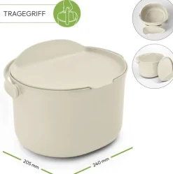 Skaza Daily Biomülleimer Küche 3,3 Liter - mit Deckel und Henkel - Einhändiges Öffnen - Abfalleimer aus Postconsumer-Recyceltem Kunststoff (Cremeweiß)