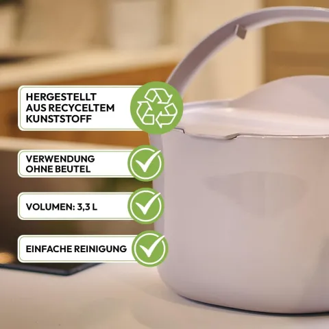 Skaza Daily Biomülleimer Küche 3,3 Liter - mit Deckel und Henkel - Einhändiges Öffnen - Abfalleimer aus Postconsumer-Recyceltem Kunststoff (Olive)