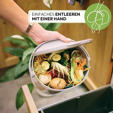 Skaza Daily Biomülleimer Küche 3,3 Liter - mit Deckel und Henkel - Einhändiges Öffnen - Abfalleimer aus Postconsumer-Recyceltem Kunststoff (Olive)