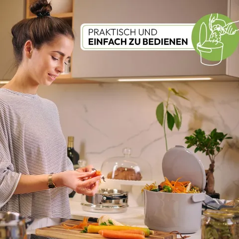Skaza Daily Biomülleimer Küche 3,3 Liter - mit Deckel und Henkel - Einhändiges Öffnen - Abfalleimer aus Postconsumer-Recyceltem Kunststoff (Olive)