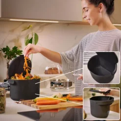 Skaza Organko Daily Biomülleimer 3,3L mit Deckel und Henkel für die Küche | Einhändiges Öffnen | Abfalleimer aus Postconsumer-Recyceltem Kunststoff (Schwarz)