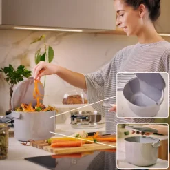 Skaza Organko Daily Biomülleimer 3,3L mit Deckel und Henkel für die Küche | Einhändiges Öffnen | Abfalleimer aus Postconsumer-Recyceltem Kunststoff (Hellgrau)