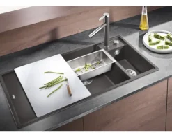 Spüle Blanco AXIA III 6 S 1000 x 510 mm anthrazit ohne Multifunktionsschale 524653 1 Spülbecken Mit Tropffläche Becken links