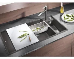 Spüle Blanco AXIA III 6 S 1000 x 510 mm felsgrau 523473 1 Spülbecken Becken rechts Mit Restebecken Mit Tropffläche
