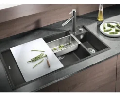 Spüle Blanco AXIA III 6 S 1000 x 510 mm schwarz ohne Multifunktionsschale 525848 1 Spülbecken Becken links Mit Restebecken Mit Tropffläche