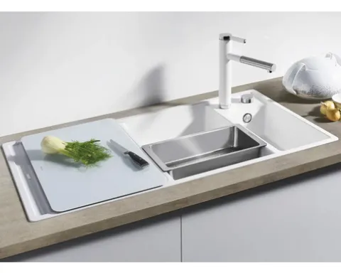 Spüle Blanco Axia III 6 S 1000 x 510 mm softweiß 527045 1 Spülbecken Mit Tropffläche Becken rechts Mit Restebecken