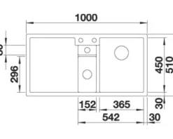 Spüle Blanco COLLECTIS 6 S 1000 x 510 mm softweiß 527058 1 Spülbecken Mit Tropffläche Becken rechts Mit Restebecken