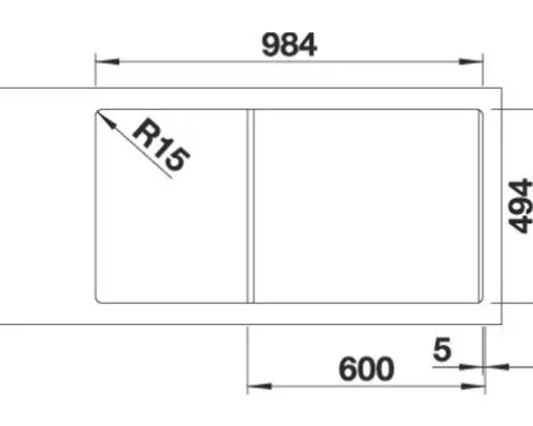 Spüle Blanco COLLECTIS 6 S 1000 x 510 mm vulkangrau 527241 1 Spülbecken Mit Tropffläche Becken rechts Mit Restebecken