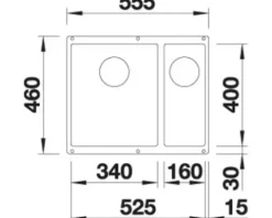 Spüle Blanco SUBLINE 340/160-U 555 x 460 mm anthrazit 523548 1 Spülbecken Ohne Tropffläche Mit Restebecken Becken links