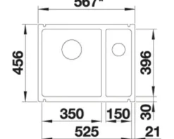 Spüle Blanco SUBLINE 350/150-U 567 x 456 mm schwarz 523747 1 Spülbecken Mit Restebecken Ohne Tropffläche Becken links