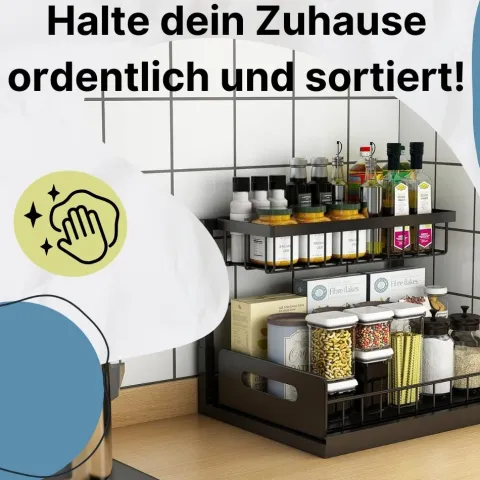 Spülschrank Organizer schmal ausziehbar Küche Metall 2 Etagen unter Waschbecken Regal Küchen Organizer Gewürzregale Organizer für Badezimmer schwarz