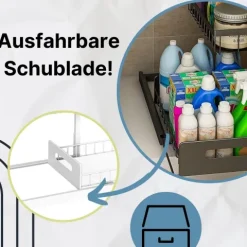 Spülschrank Organizer schmal ausziehbar Küche Metall 2 Etagen unter Waschbecken Regal Küchen Organizer Gewürzregale Organizer für Badezimmer schwarz