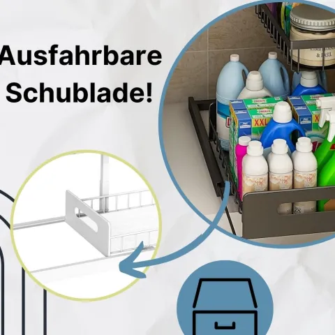 Spülschrank Organizer schmal ausziehbar Küche Metall 2 Etagen unter Waschbecken Regal Küchen Organizer Gewürzregale Organizer für Badezimmer schwarz