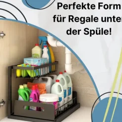 Spülschrank Organizer schmal ausziehbar Küche Metall 2 Etagen unter Waschbecken Regal Küchen Organizer Gewürzregale Organizer für Badezimmer schwarz