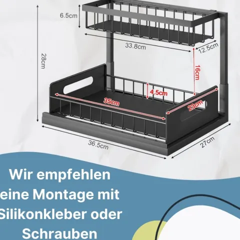 Spülschrank Organizer schmal ausziehbar Küche Metall 2 Etagen unter Waschbecken Regal Küchen Organizer Gewürzregale Organizer für Badezimmer schwarz