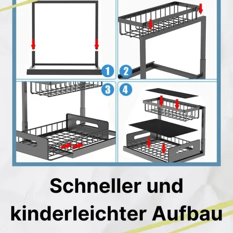 Spülschrank Organizer schmal ausziehbar Küche Metall 2 Etagen unter Waschbecken Regal Küchen Organizer Gewürzregale Organizer für Badezimmer schwarz