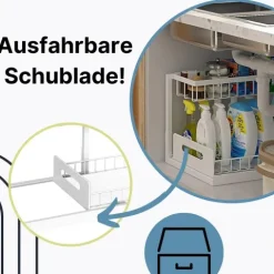 Spülschrank Organizer schmal ausziehbar Küche Metall 2 Etagen unter Waschbecken Regal Küchen Organizer Gewürzregale Organizer für Badezimmer weiß