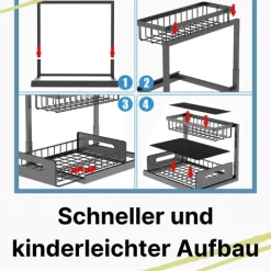 Spülschrank Organizer schmal ausziehbar Küche Metall 2 Etagen unter Waschbecken Regal Küchen Organizer Gewürzregale Organizer für Badezimmer weiß