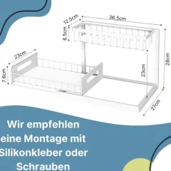 Spülschrank Organizer schmal ausziehbar Küche Metall 2 Etagen unter Waschbecken Regal Küchen Organizer Gewürzregale Organizer für Badezimmer weiß