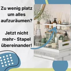 Spülschrank Organizer schmal ausziehbar Küche Metall 2 Etagen unter Waschbecken Regal Küchen Organizer Gewürzregale Organizer für Badezimmer weiß