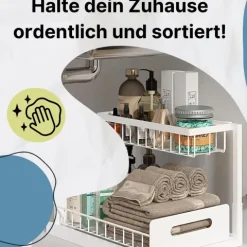 Spülschrank Organizer schmal ausziehbar Küche Metall 2 Etagen unter Waschbecken Regal Küchen Organizer Gewürzregale Organizer für Badezimmer weiß
