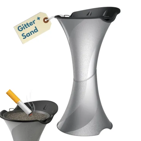 Standaschenbecher für Draußen Aschenbecher Outdoor Wetterfest Stand Aschenbecher für Draussen Standascher Säulenascher für Terrassen Balkone Stehaschenbecher Silber