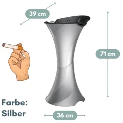 Standaschenbecher für Draußen Aschenbecher Outdoor Wetterfest Stand Aschenbecher für Draussen Standascher Säulenascher für Terrassen Balkone Stehaschenbecher Silber