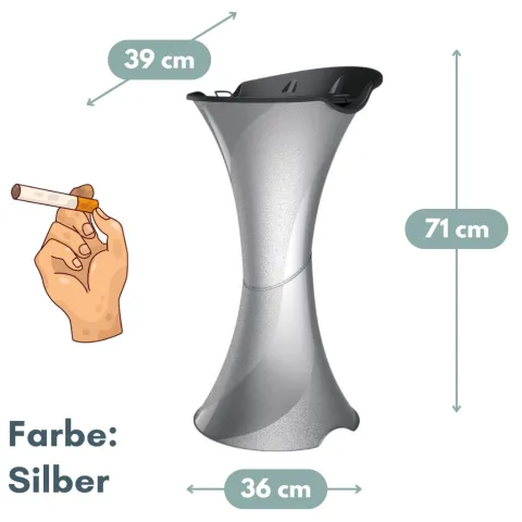 Standaschenbecher für Draußen Aschenbecher Outdoor Wetterfest Stand Aschenbecher für Draussen Standascher Säulenascher für Terrassen Balkone Stehaschenbecher Silber