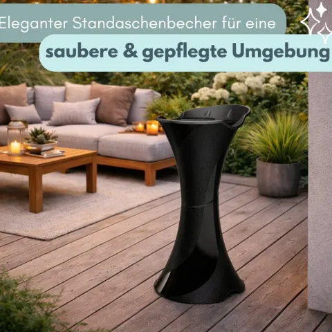 Standaschenbecher für Draußen Aschenbecher Outdoor Wetterfest Stand Aschenbecher für Draussen Standascher Säulenascher für Terrassen Balkone Stehaschenbecher Schwarz