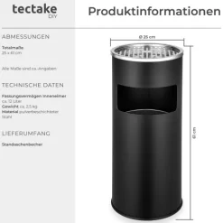 Standaschenbecher tectake 25 x 61 cm rund schwarz