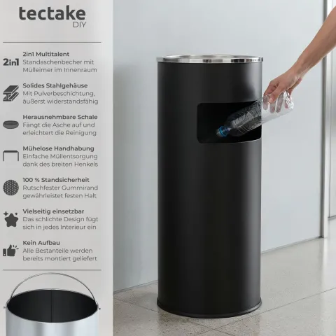 Standaschenbecher tectake 25 x 61 cm rund schwarz