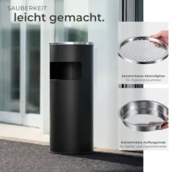 Standaschenbecher tectake 25 x 61 cm rund schwarz