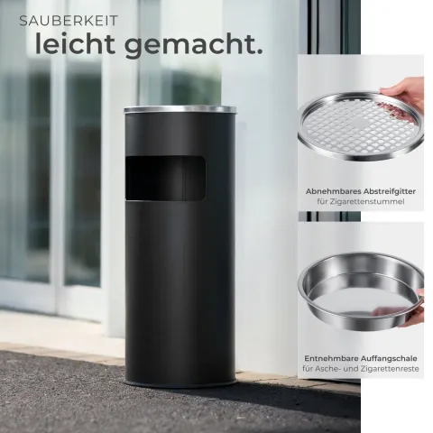 Standaschenbecher tectake 25 x 61 cm rund schwarz