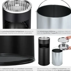 Standaschenbecher tectake 25 x 61 cm rund schwarz
