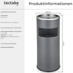 Standaschenbecher tectake 25 x 61 cm rund anthrazit