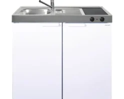 Stengel-Küchen Miniküche mit Geräten Kitchenline 100 cm weiß glänzend vormontiert Variante links 1110000004100