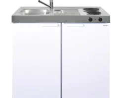 Stengel-Küchen Miniküche mit Geräten Kitchenline 100 cm weiß glänzend vormontiert Variante links 1110000002100