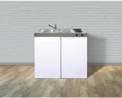 Stengel-Küchen Miniküche mit Geräten Kitchenline 100 cm weiß glänzend vormontiert Variante links 1110000002100