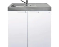 Stengel-Küchen Miniküche mit Geräten Kitchenline 90 cm weiß glänzend vormontiert Variante links 1109000006100