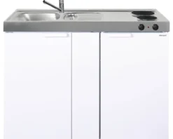 Stengel-Küchen Miniküche mit Geräten Kitchenline 120 cm weiß glänzend vormontiert Variante links 1112000102100