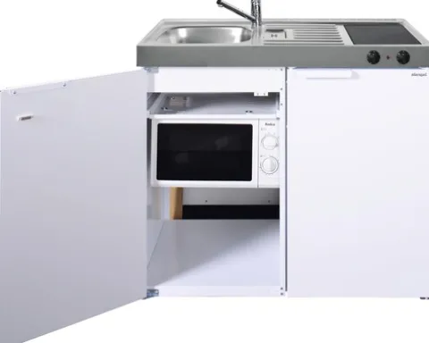 Stengel-Küchen Miniküche mit Geräten Kitchenline 100 cm weiß glänzend vormontiert Variante links 1110001004100