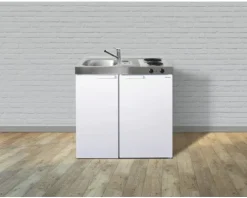 Stengel-Küchen Miniküche mit Geräten Kitchenline 90 cm weiß glänzend vormontiert Variante links 1109000002100