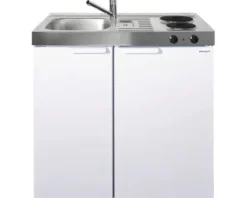 Stengel-Küchen Miniküche mit Geräten Kitchenline 90 cm weiß glänzend vormontiert Variante links 1109000002100