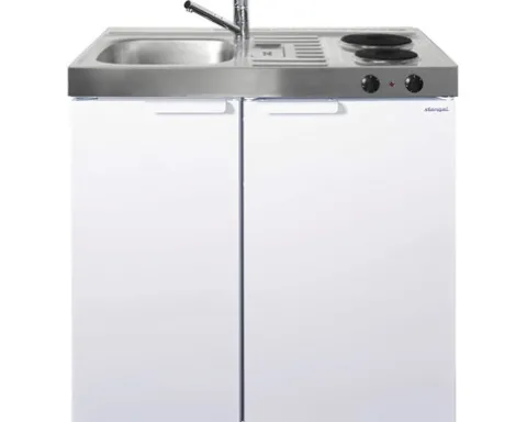 Stengel-Küchen Miniküche mit Geräten Kitchenline 90 cm weiß glänzend vormontiert Variante links 1109000002100