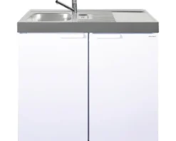 Stengel-Küchen Miniküche mit Geräten Kitchenline 100 cm weiß glänzend vormontiert Variante links 1110000006100