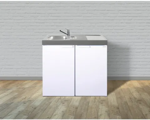 Stengel-Küchen Miniküche mit Geräten Kitchenline 100 cm weiß glänzend vormontiert Variante links 1110000006100