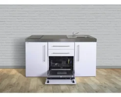 Stengel-Küchen Singleküche mit Geräten Premiumline 160 cm weiß glänzend vormontiert Variante rechts 1016068067100